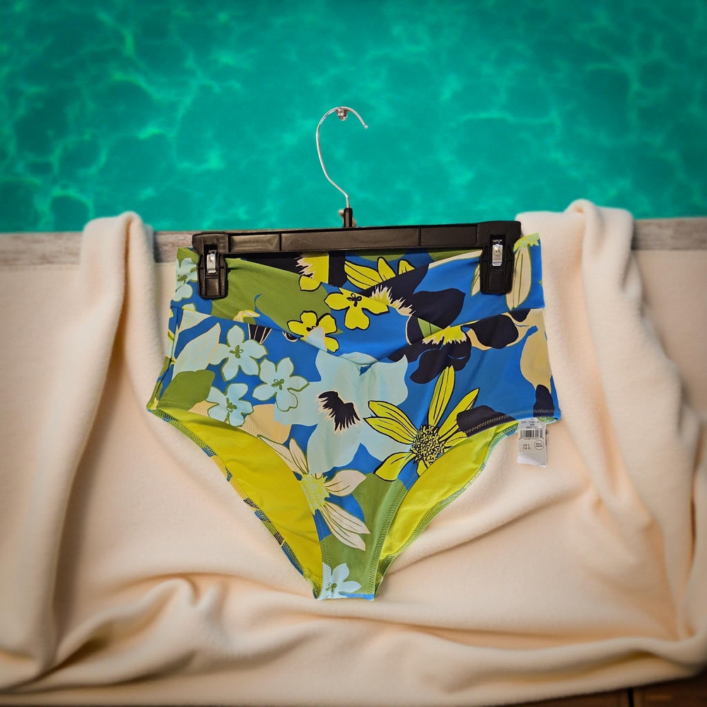 1 Aerie Floral High-Waisted Swim Bottom - Blue and Green Size large
